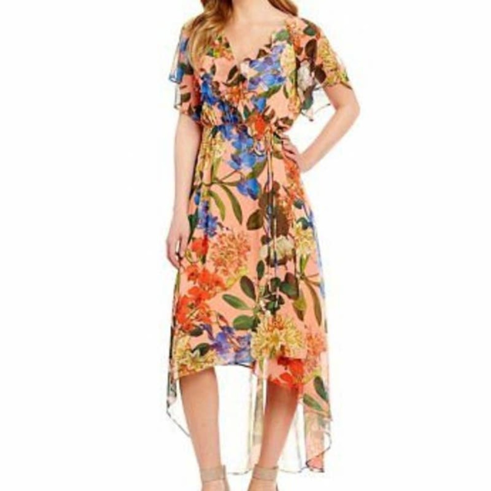 GIBSON LATIMER Floral Hi-low Wrap Around Dress M
